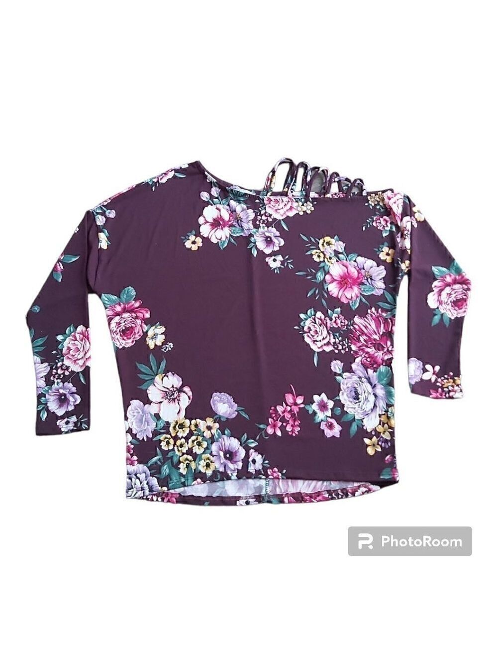 White Birch Floral Print Long Sleeve Boat Neck Crisscross Top - Size Small